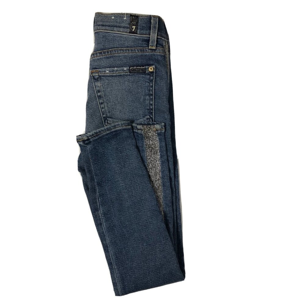 7 For All Mankind Womens 24x27 Blue Denim Jeans Silver High Rise Ankle Skinny